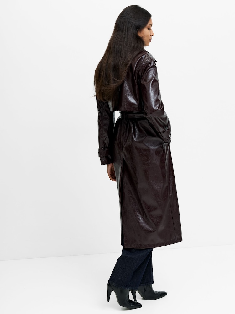 French Connection Red Athene Criunkle Pu Trench Coat - Image 8 of 8 French Connection Red Athene Criunkle Pu Trench Coat - Image 8 of 8