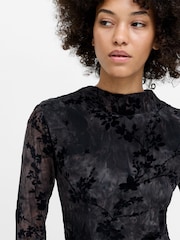 French Connection Black Kenny Mesh Velvet Burnout Top - Image 3 of 8