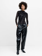 French Connection Black Kenny Mesh Velvet Burnout Top - Image 4 of 8