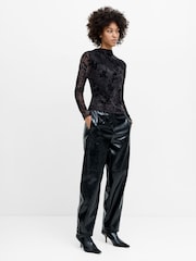 French Connection Black Kenny Mesh Velvet Burnout Top - Image 5 of 8