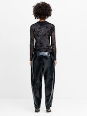 French Connection Black Kenny Mesh Velvet Burnout Top - Image 6 of 8