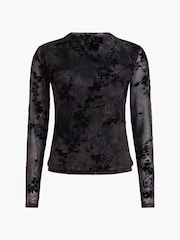 French Connection Black Kenny Mesh Velvet Burnout Top - Image 7 of 8