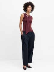 French Connection Red Maxine Jersey Trim Top - Image 4 of 7