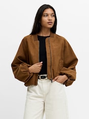 French Connection Brown Orelia Suedette Blouson Jacket - Image 2 of 7