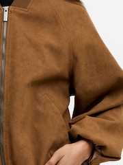 French Connection Brown Orelia Suedette Blouson Jacket - Image 3 of 7