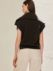 Black Premium Slinky Quarter Zip Neck Collared Short Sleeve Top - Image 3 of 6