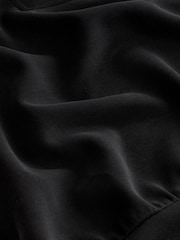 Black Premium Slinky Quarter Zip Neck Collared Short Sleeve Top - Image 6 of 6