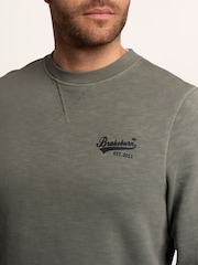 Brakeburn Green Aldridge Garment Dyed Crew Neck Sweat Top - Image 4 of 6