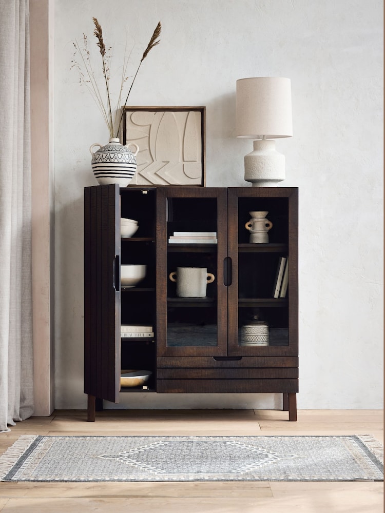 French Connection Slatted Mango Wood Sedona Display Cabinet - Image 1 of 9