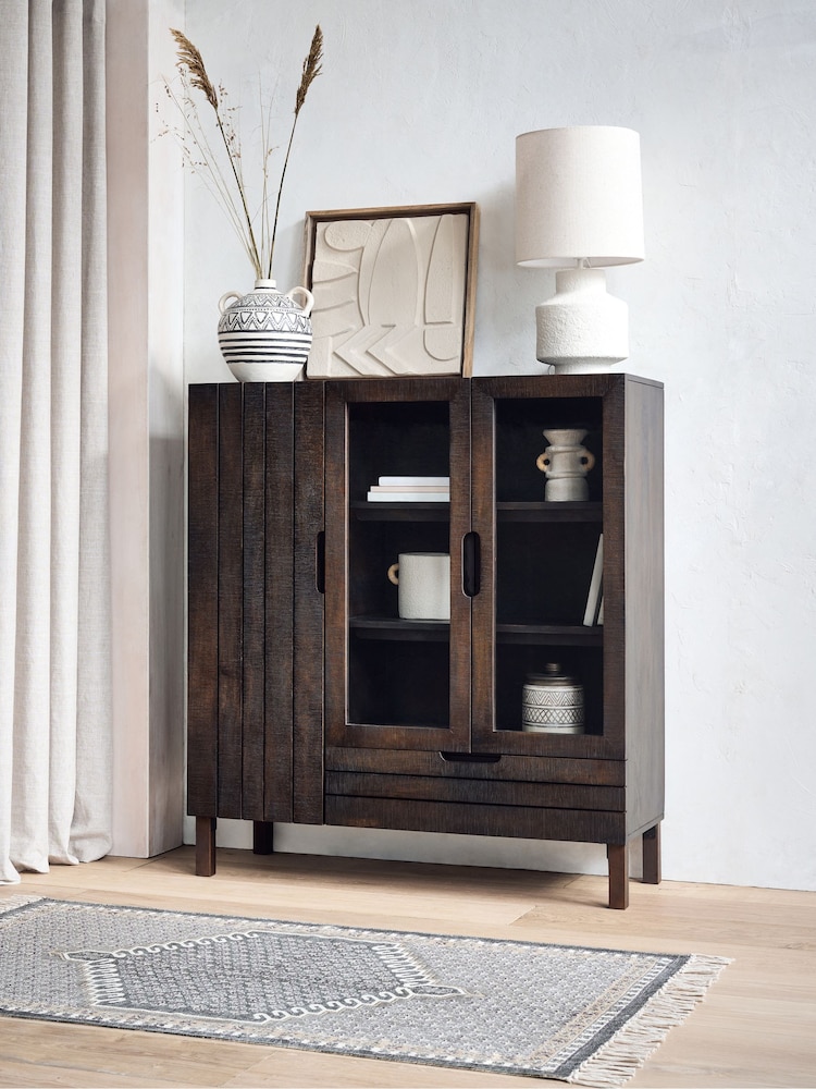 French Connection Slatted Mango Wood Sedona Display Cabinet - Image 2 of 9