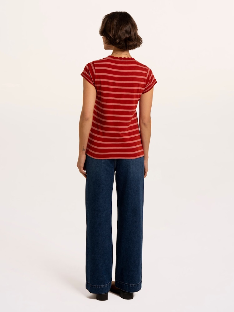 Brakeburn Hurst Yarn Dye Stripete Scallop Neck T-skjorte - Bilde 2 av 6