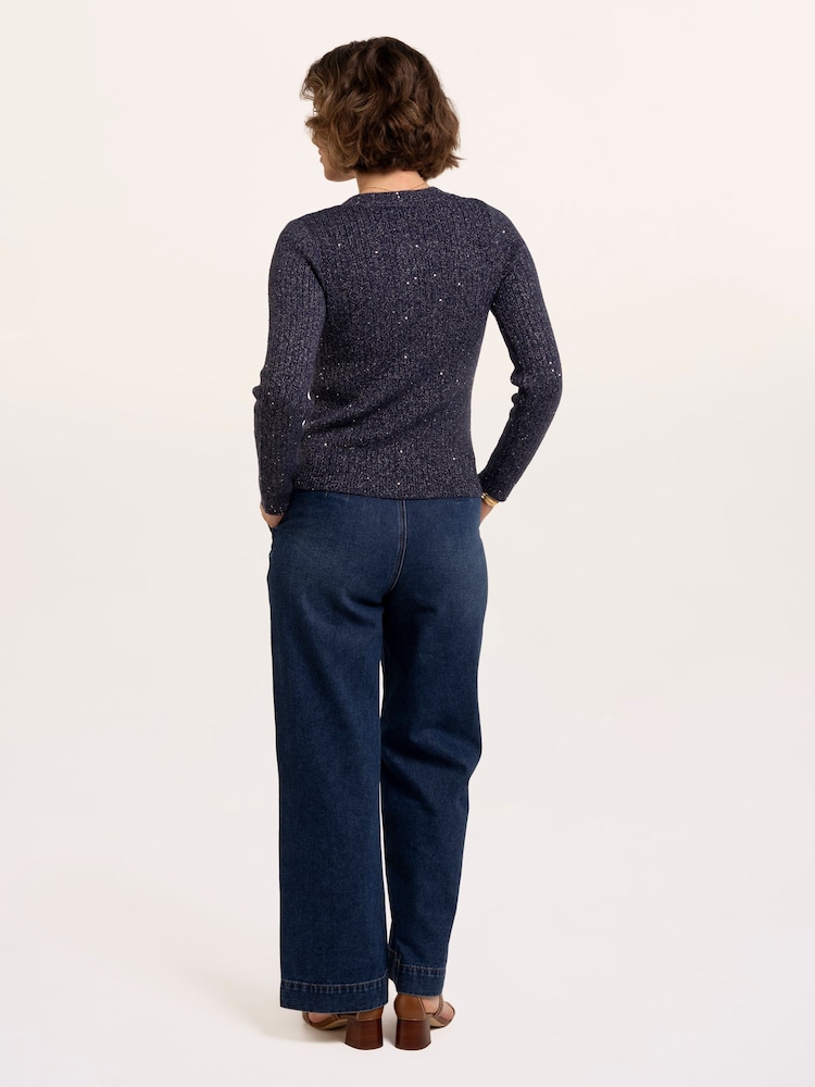 Brakeburn Blue Ida Rib Sparkle Stitch Cardigan - Image 2 of 6