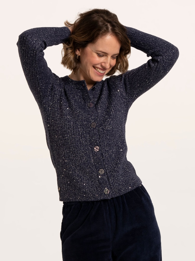 Brakeburn Blue Ida Rib Sparkle Stitch Cardigan - Image 6 of 6