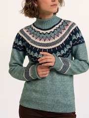 Brakeburn Green Alma Fairisle Knitted Roll Neck Jumper - Image 4 of 6