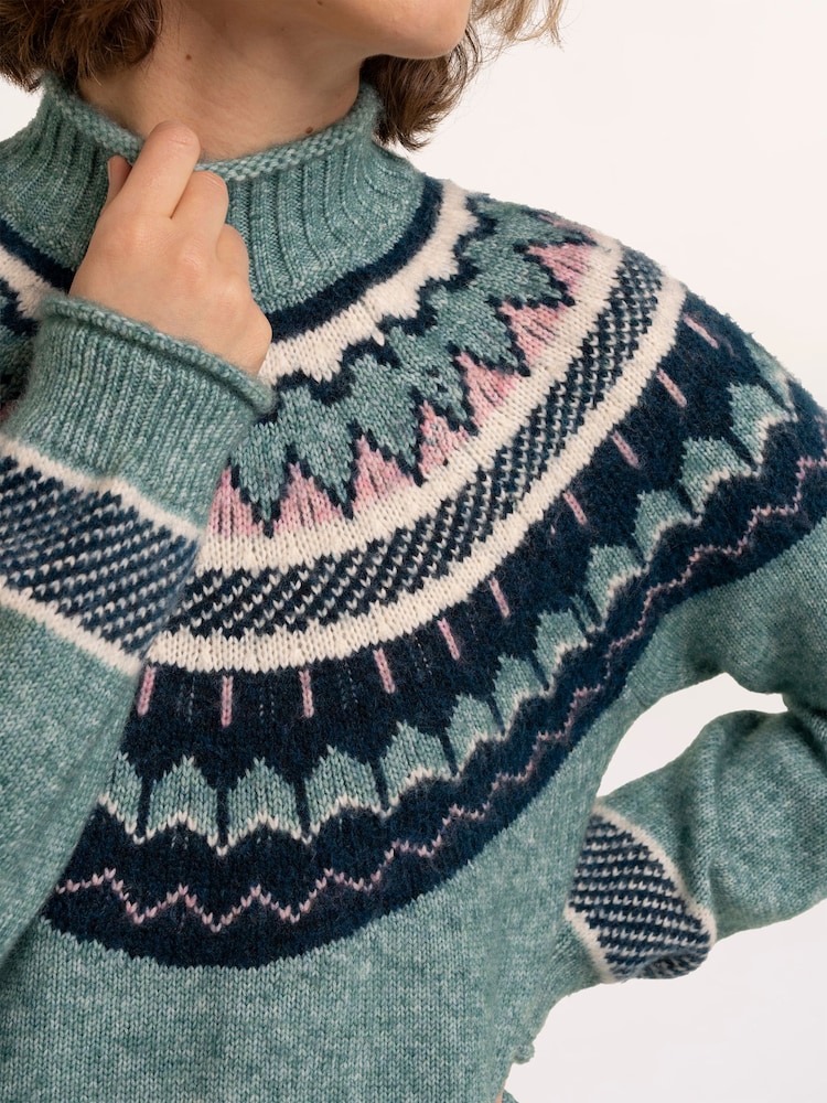 Brakeburn Green Alma Fairisle Knitted Roll Neck Jumper - Image 6 of 6 Brakeburn Green Alma Fairisle Knitted Roll Neck Jumper - Image 6 of 6