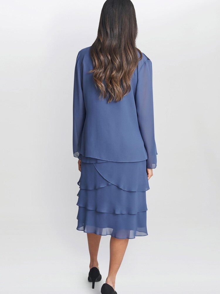 Gina Bacconi Blue Leigh Embellished Tiered Sequin Jacket Dress - Image 2 of 6
