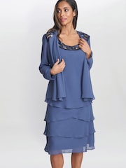 Gina Bacconi Blue Leigh Embellished Tiered Sequin Jacket Dress - Image 3 of 6