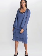 Gina Bacconi Blue Leigh Embellished Tiered Sequin Jacket Dress - Image 4 of 6