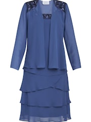 Gina Bacconi Blue Leigh Embellished Tiered Sequin Jacket Dress - Image 6 of 6