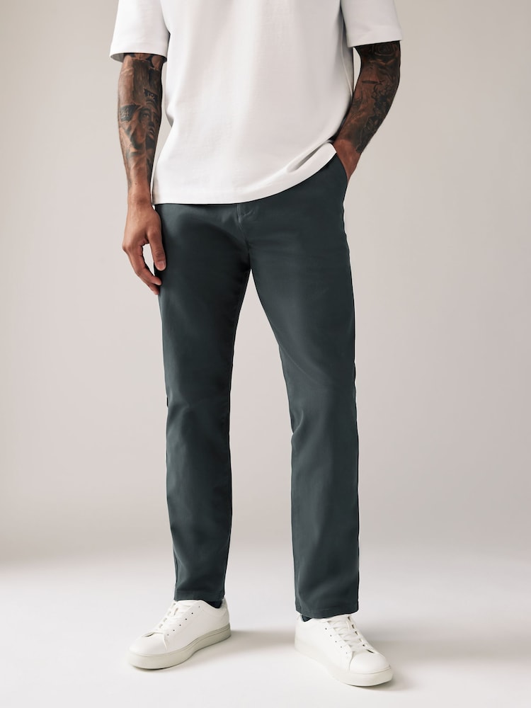Grey Charcoal Straight Fit Stretch Chinos Trousers - Image 1 of 9