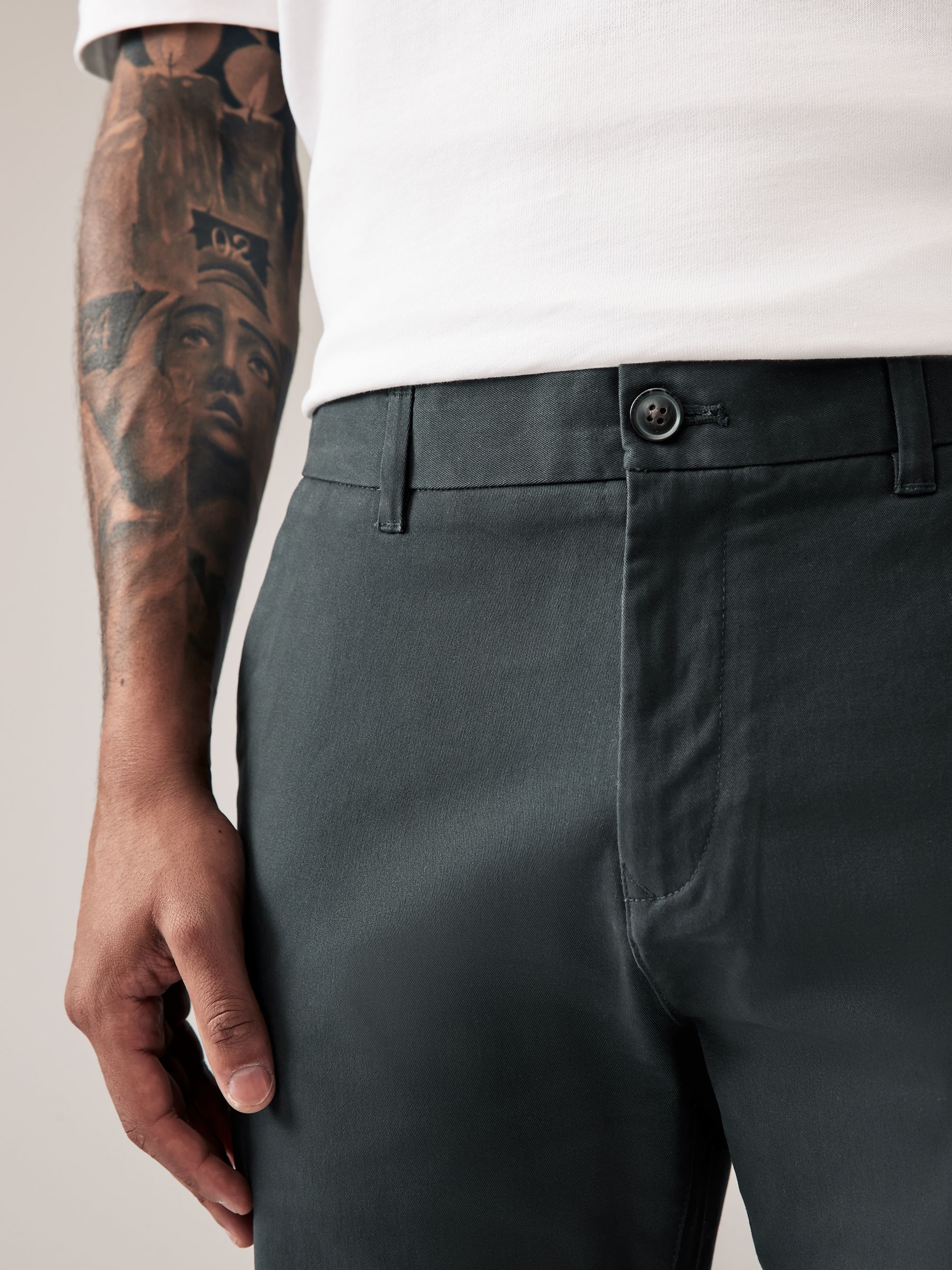 Grey Charcoal - Straight Fit - Stretch Chinos Trousers