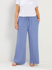 Yours Curve Blue Soft Touch Wide Leg Trousers - Image 1 of 5