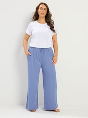 Yours Curve Blue Soft Touch Wide Leg Trousers - Image 2 of 5
