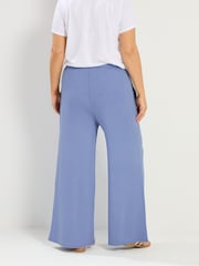 Yours Curve Blue Soft Touch Wide Leg Trousers - Image 3 of 5