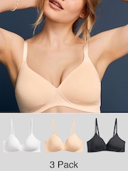 Negro/blanco/rosa nude pastel - Pack de 3 sujetadores en mezcla de algodón Ultimate Comfort - Imagen 1 de 7