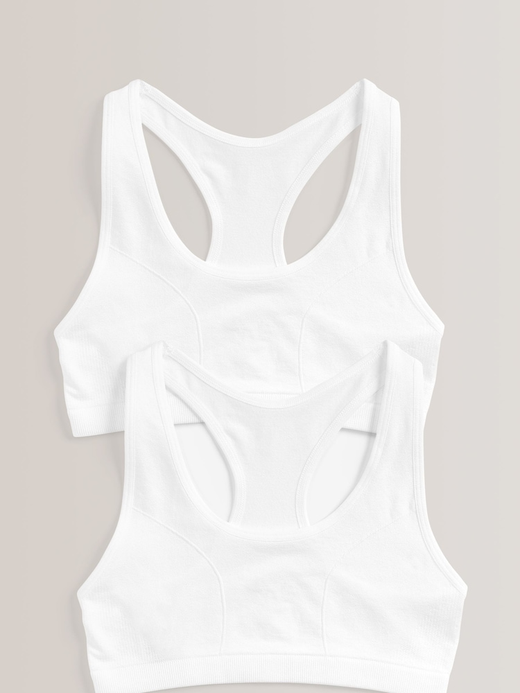 Weiß - Nahtloses Crop-Top mit Racerback im 2er-Pack (7 – 16 Jahre) - Bild 1 von 3