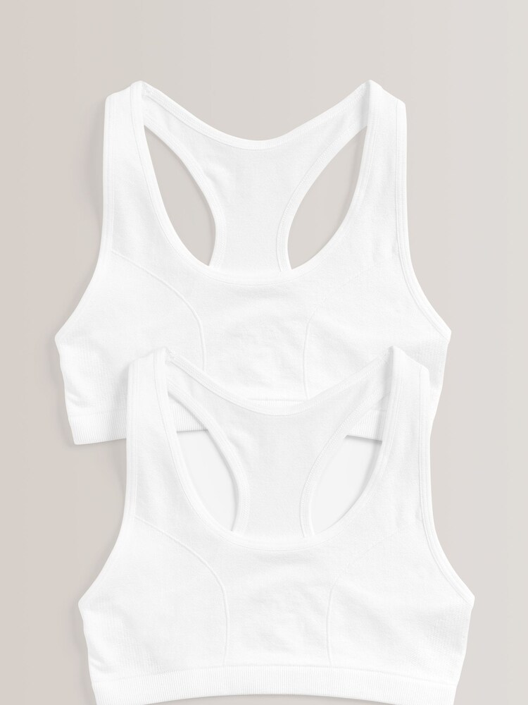 White 2 Pack Seamfree Racer Back Crop Top (7-16yrs) - Image 1 of 3 White 2 Pack Seamfree Racer Back Crop Top (7-16yrs) - Image 1 of 3