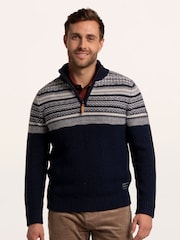 Brakeburn Blue Crossharbour Fairisle 1/2 Neck Knitted Jumper - Image 1 of 6