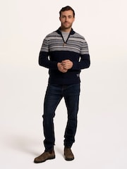 Brakeburn Blue Crossharbour Fairisle 1/2 Neck Knitted Jumper - Image 4 of 6