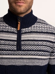 Brakeburn Blue Crossharbour Fairisle 1/2 Neck Knitted Jumper - Image 5 of 6