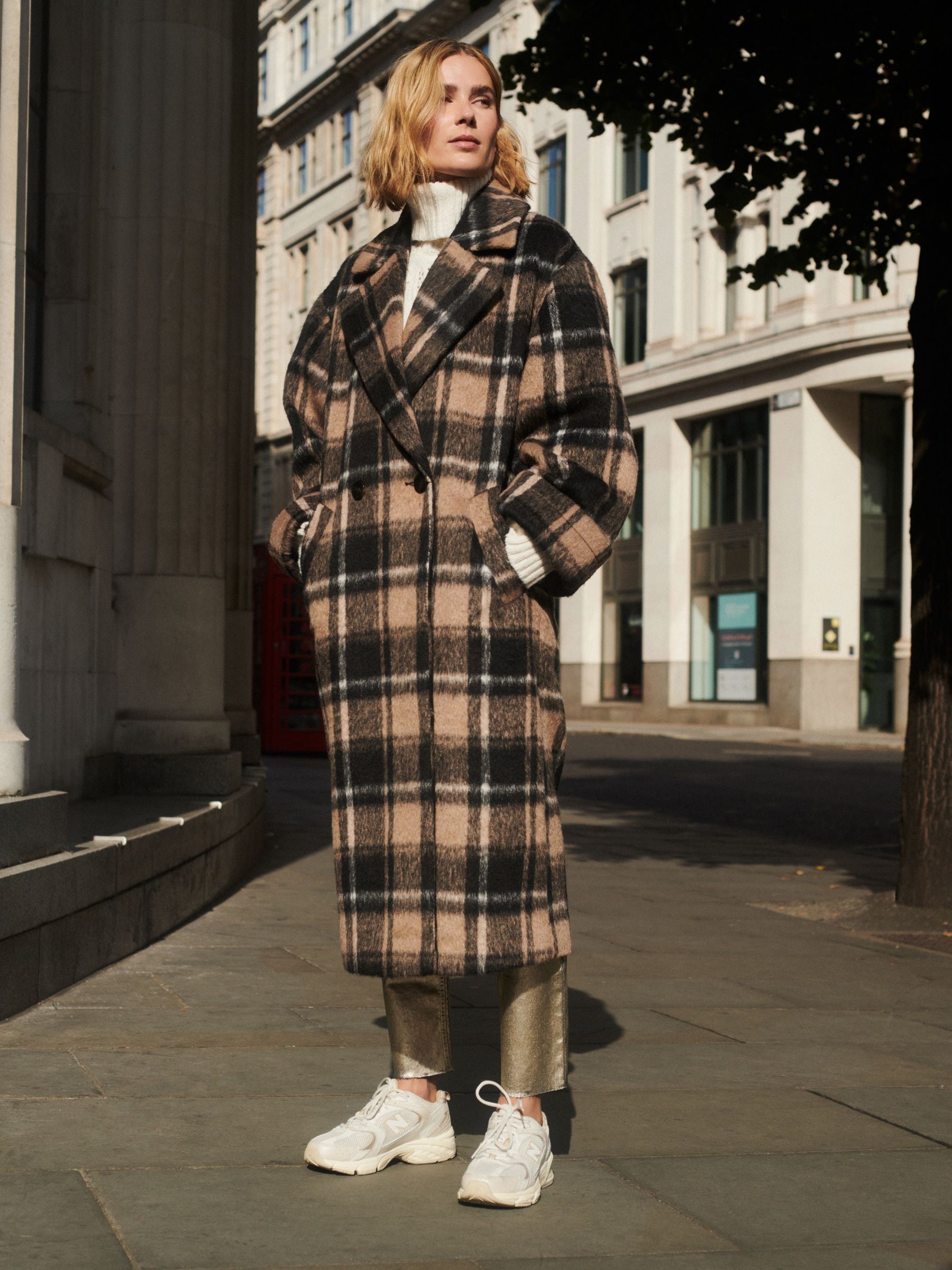 Buy Brown Longline Check Coat from Next Luxembourg