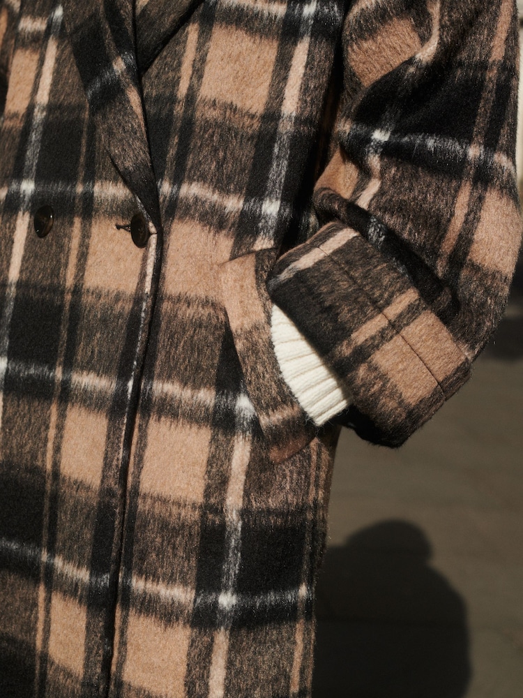 Brown Longline Check Coat - Image 5 of 8