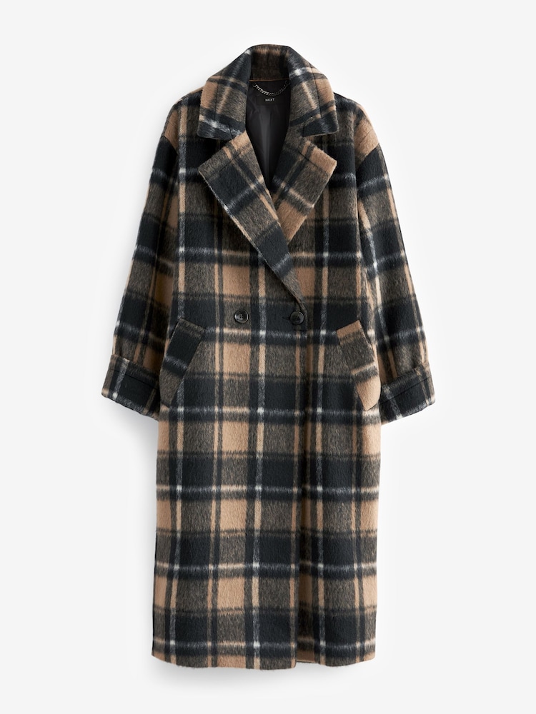 Brown Longline Check Coat - Image 6 of 8