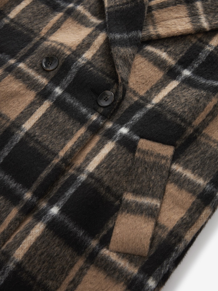 Brown Longline Check Coat - Image 7 of 8