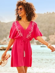 Sosandar Pink Embroidered Detail Kaftan - Image 1 of 5