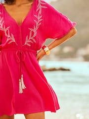 Sosandar Pink Embroidered Detail Kaftan - Image 4 of 5