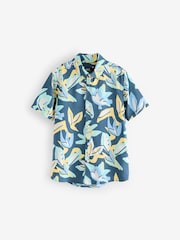 Blue Abstract Palm Short Sleeve Printed Shirt (3-12yrs) - Image 1 of 3