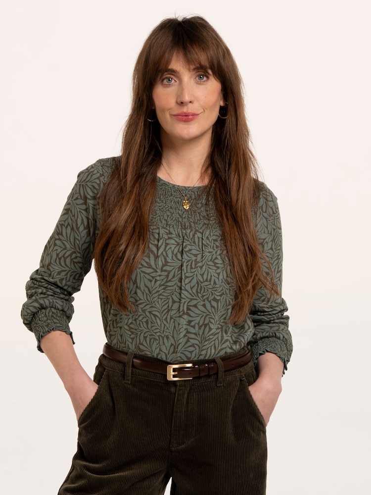 Brakeburn Brenda Smock Front Printed Long Sleeve T-Shirt - Image 1 sur 6