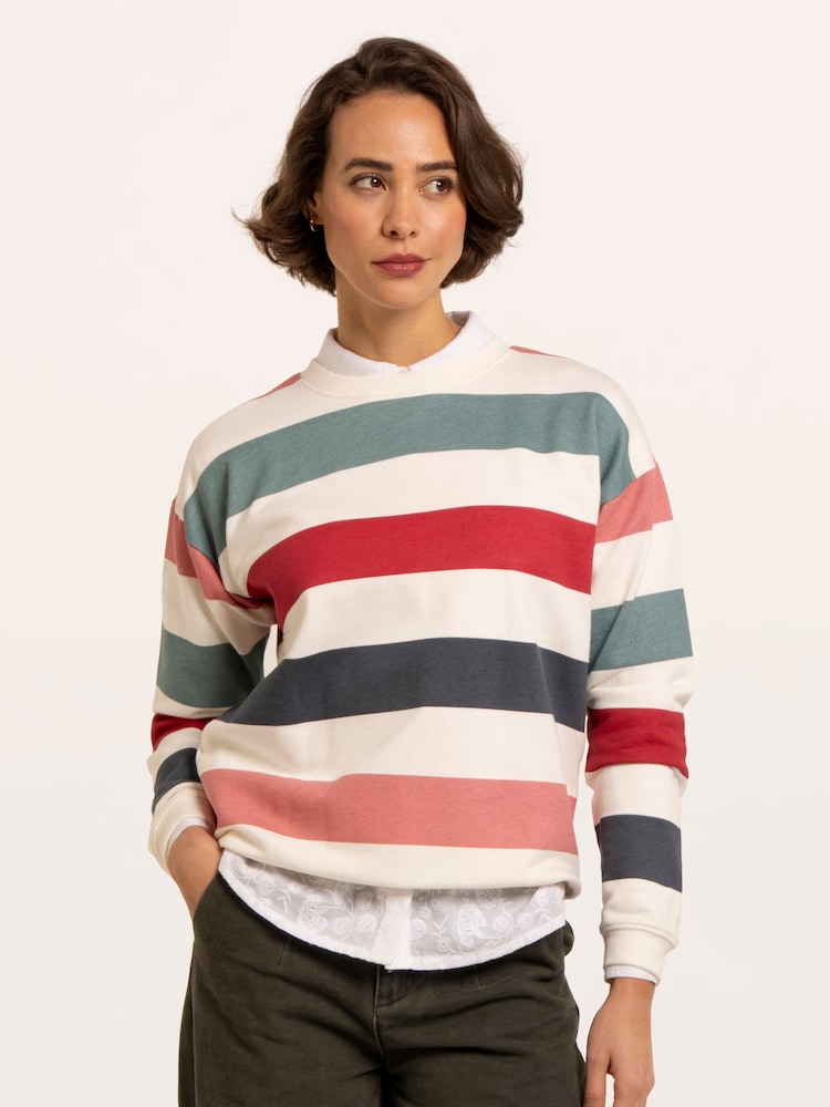 Brakeburn Black Rockford Striped Drop Shoulder Crew Neck Sweatshirt - Image 1 of 6 Brakeburn Black Rockford Striped Drop Shoulder Crew Neck Sweatshirt - Image 1 of 6