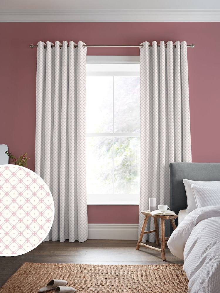 Laura Ashley Coral Pink Wickerwork Made to Measure 100% Cotton Curtains - Image 1 of 9