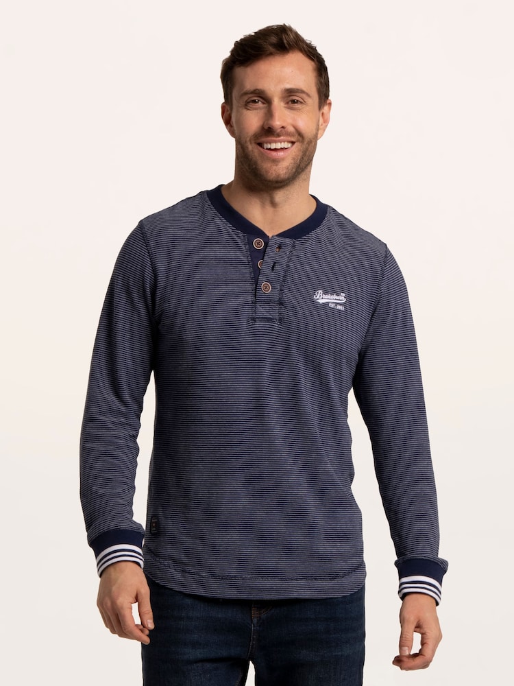 Brakeburn Rock Stripete Teksturert Henley T-skjorte - Bilde 1 av 6