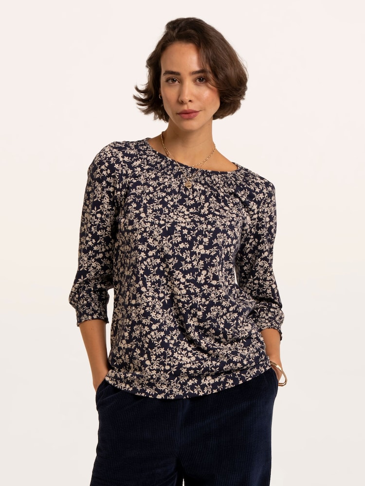 Brakeburn Blue Brielle Printed 3/4 Sleeve T-Shirt - Image 1 of 6 Brakeburn Blue Brielle Printed 3/4 Sleeve T-Shirt - Image 1 of 6