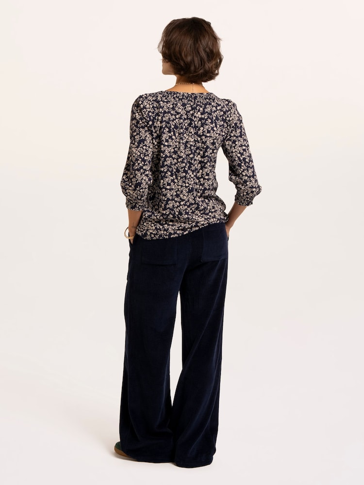 Brakeburn Blue Brielle Printed 3/4 Sleeve T-Shirt - Image 2 of 6 Brakeburn Blue Brielle Printed 3/4 Sleeve T-Shirt - Image 2 of 6