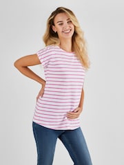 JoJo Maman Bébé White Pink Stripe Boyfriend Cotton Maternity T-Shirt - Image 1 of 5