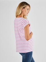JoJo Maman Bébé White Pink Stripe Boyfriend Cotton Maternity T-Shirt - Image 2 of 5