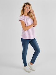 JoJo Maman Bébé White Pink Stripe Boyfriend Cotton Maternity T-Shirt - Image 3 of 5